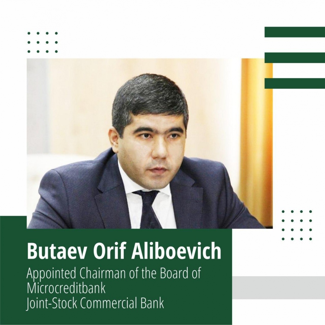 Butaev Orif Aliboevich Appointed Chairman of the Board of Microcreditbank Joint-Stock Commercial Bank