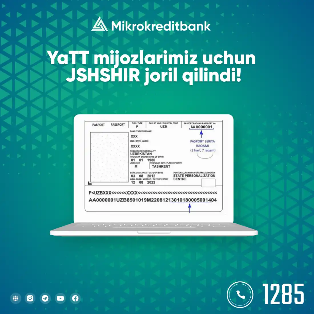 9-apreldan toʼlov hujjatlariga jismoniy shaxslar STIR oʼrniga JShShIRni kiritishadi