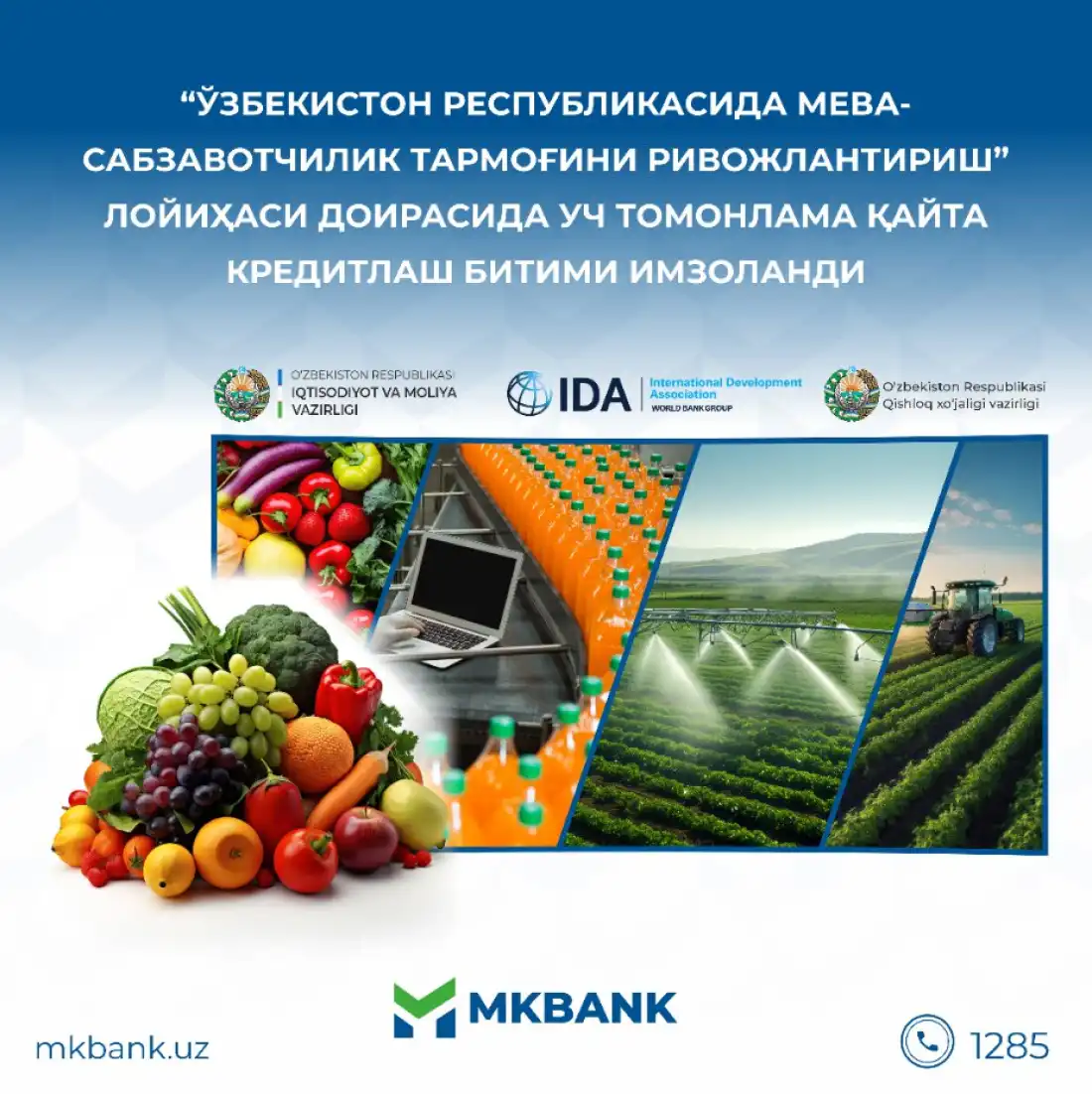 Мева-сабзавотчилик тармоғини ривожлантириш учун қайта кредитлаш битими имзоланди